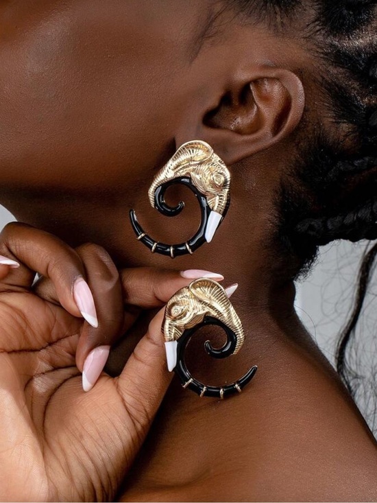 REVOLVE Jewelry - Gold and Black Elephant Spiral Hoop Earrings